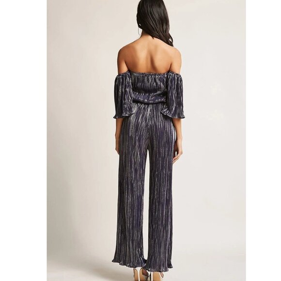 BLOOMINGDALES ontwelfth Y2K strapless Metallic Stripe JUMPSUIT Romper *SMALL* - Picture 3 of 9